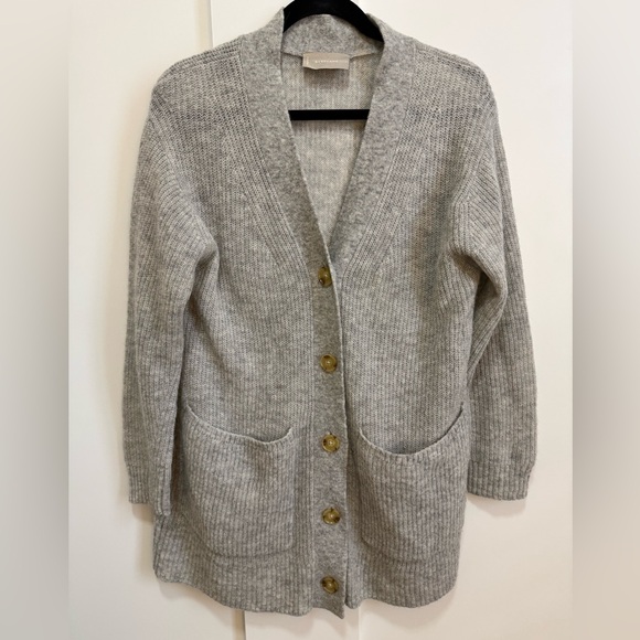 Everlane Oversize Alpaca Pocket Cardigan Heathered Stone Sweater Wool Light S - Picture 6 of 10